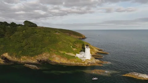St Anthony Lighthouse from drone, Roseland peninsula, Cornwall, UK Stock-Footage 314865685