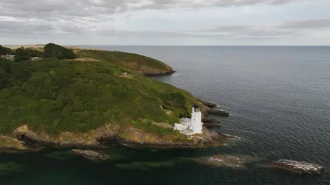 St Anthony Lighthouse from drone, Roseland peninsula, Cornwall, UK Vidéo 314865761