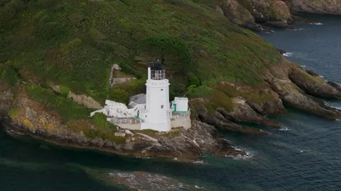 St Anthony Lighthouse from drone, Roseland peninsula, Cornwall, UK Vidéo 314865782