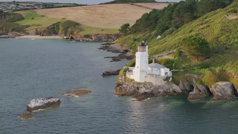 St Anthony Lighthouse from drone, Roseland peninsula, Cornwall, UK Vidéo 314898449