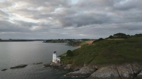 St Anthony Lighthouse from drone, Roseland peninsula, Cornwall, UK Vidéo 314898466