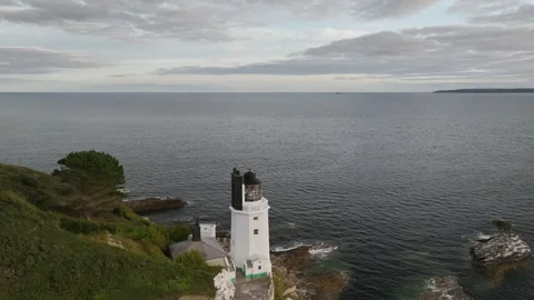 St Anthony Lighthouse from drone, Roseland peninsula, Cornwall, UK Vidéo 314898477