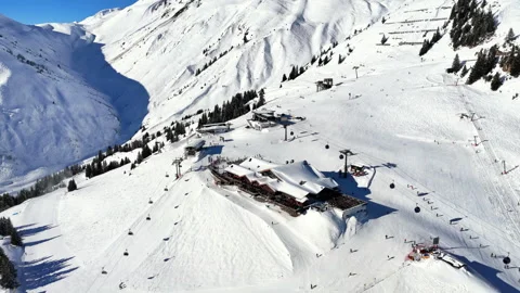 St Anton am Arlberg, Austria: Aerial view of famous ski resort in Tyrolean Alps Stockbeeldmateriaal 287007693