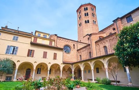 St Antoninus Basilica courtyard and garden, Piacenza, Italy Stock Photos