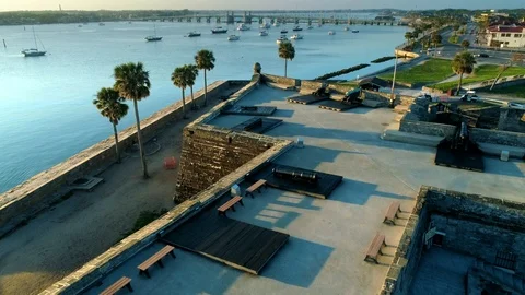 St. Augustine Aerial Drone - Castillo De San Marcos Sunrise Stock Footage 123084144
