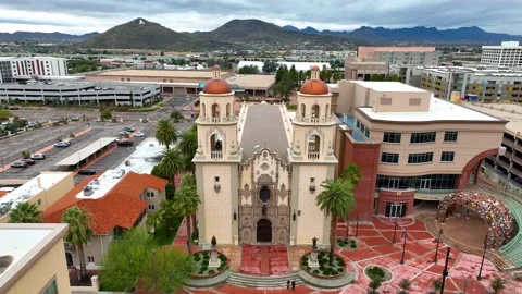St. Augustine Cathedral aerial view, Tucson, Arizona, USA Stock Footage 235933985