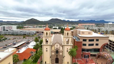 St. Augustine Cathedral aerial view, Tucson, Arizona, USA Stock Footage 235934028