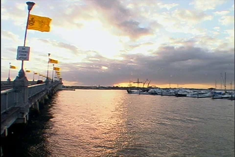 St. Augustine Coast with Marina and Bridge at Sunset Stock Footage 147320
