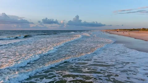 St Augustine FL Beach Flying over Atlantic Ocean Waves Beach coast Stock Footage 248392641