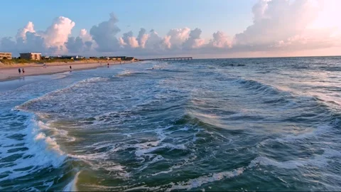 St Augustine FL Beach Flying North over Atlantic Ocean Waves Beach coast3 Stock Footage 248392853
