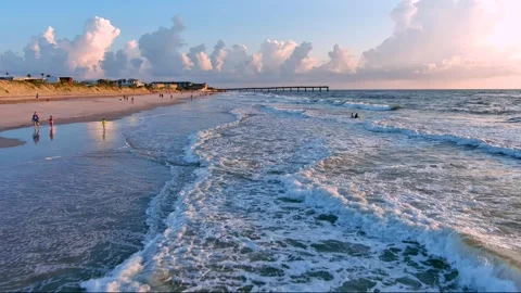 St Augustine FL Beach Flying North over Atlantic Ocean Waves Beach coast4 Stock Footage 248392908