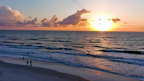 St Augustine FL Beach Sunrise Aerial Coastal Pan 2 Stock Footage 248392534