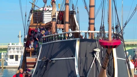 St Augustine FL Black Raven tour ship Stock Footage 70591730