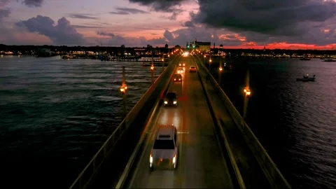 St Augustine FL Lion Bridge Eve Low Alt Aerial Stock Footage 248393991