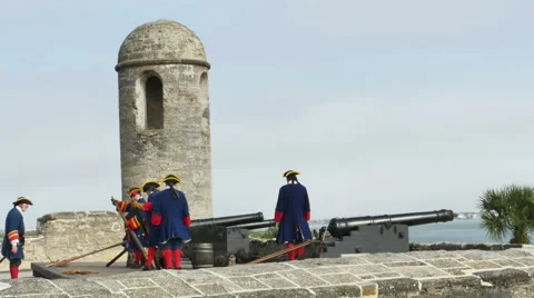 St Augustine FL -  Reenactment of Cannon Being Fired Part THREE Stock Footage 61538913