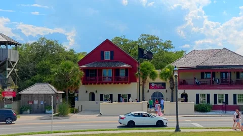 St Augustine Florida A1A scenic coastal byway lined with hotels and shops Vídeo Stock 337917723