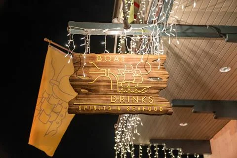 St. Augustine, Florida - December 30, 2022: Sign for Boat Drinks Spirits and  Stock Photos