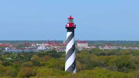 St. Augustine, Florida. Historical lighthouse on ocean shore for ships Stock Footage 306902655
