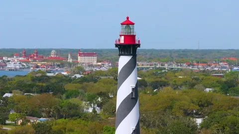 St. Augustine, Florida. Historical lighthouse on ocean shore for ships Stock Footage 310704051