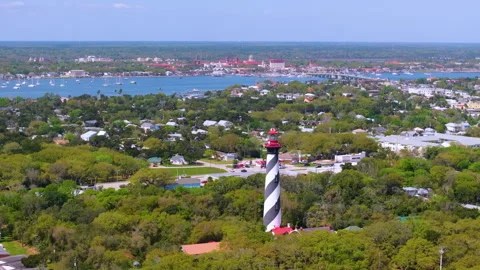 St. Augustine, Florida. Historical lighthouse on ocean shore for ships Stock Footage 311017971