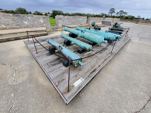 St Augustine, Florida, U.S.A - November 18, 2023 - The green cannons on the.. Stock Photos