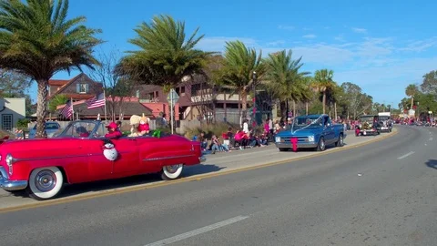 St Augustine Parade Antique convertible car and ford model t Stock Footage 70591748