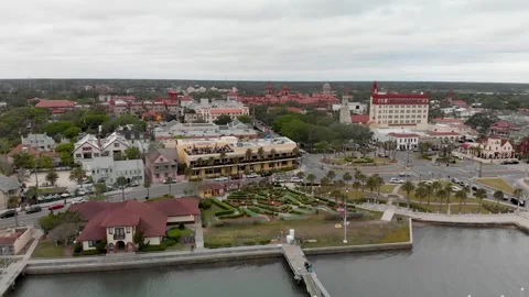 St Augustine riverfront aerial view, Florida on a cloudy day Stock Footage 329394025