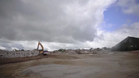 St Austell, Cornwall England. Machine breaking stones in a quarry. Stock Footage 134182377