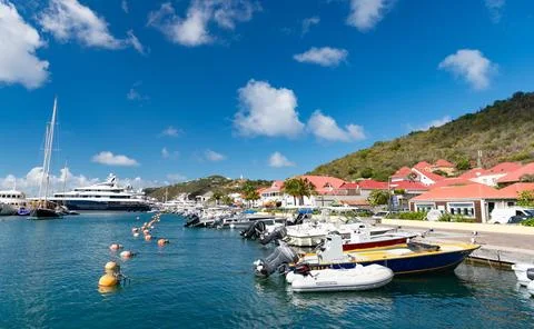 St Barts, French West Indies- January 25, 2016: yachting harbor at summer Stock Photos