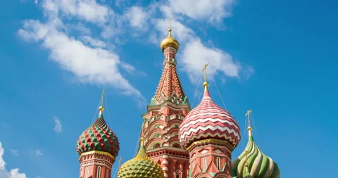 St. Basil's Cathedral and cloud sky. Moscow, Russia. Time lapse footage Stock Footage 170688112