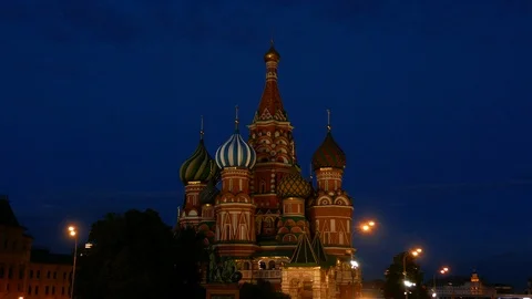 St Basil's Cathedral At Night, Red Square, Moscow, Russia. Stock Footage 99257399