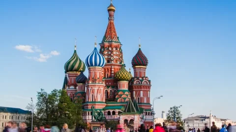 St. Basils cathedral from Red Square timelapse hyperlapse in Moscow, Russia Stock Footage