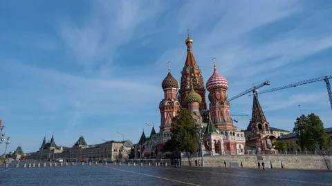 St. Basil's cathedral at Red square in Moscow. Stock Footage 97187527