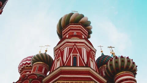 St. Basil's Cathedral on Red Square in Moscow. A close-up of the cathedral. Stock Footage 250558444