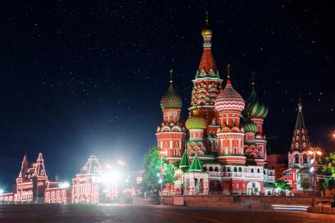 St. Basil's Cathedral, Red square at night. Moscow, Russia Stock Photos