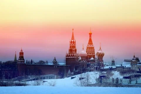 St Basils Cathedral on red square in Moscow color Stock Photos