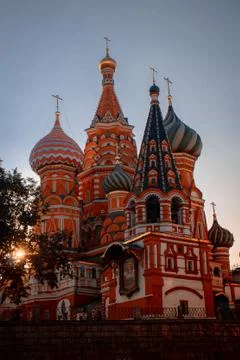St Basils Cathedral on Red Square in Moscow in sunset Stock Photos