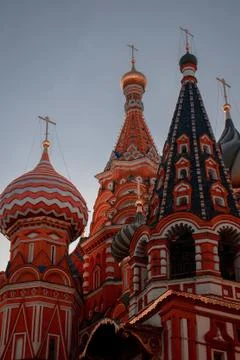 St Basils Cathedral on Red Square in Moscow in sunset Stock Photos