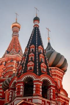 St Basils Cathedral on Red Square in Moscow in sunset Stock Photos
