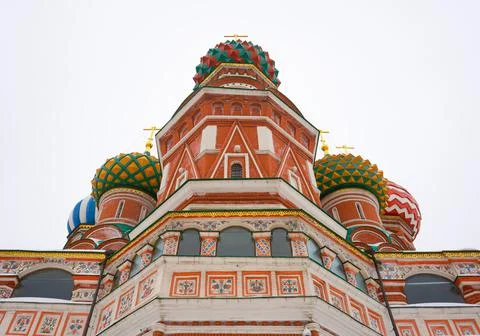 St. Basil’s Cathedral on Red Square in Moscow in winter Stock Photos