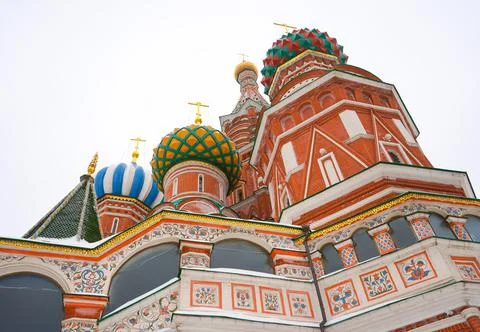 St. Basil’s Cathedral on Red Square in Moscow in winter Stock Photos