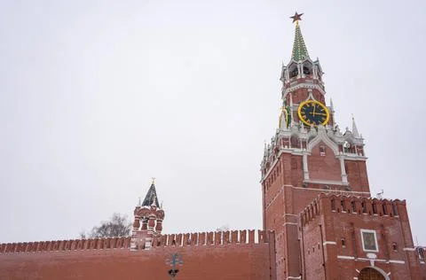 St. Basil’s Cathedral on Red Square in Moscow in winter Stock Photos