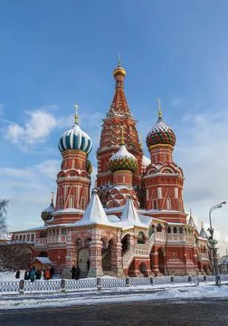 St. Basil's Cathedral on Red Square on a sunny winter day. Moscow, Russia Stock Photos