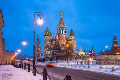 St. Basils Cathedral in winter, Red Square, Moscow, Russia Stock Photos