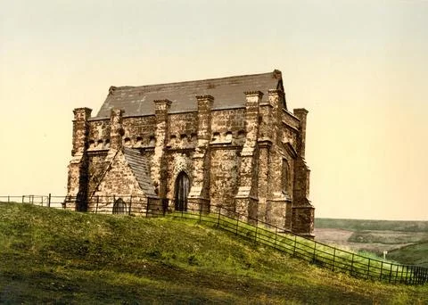 St Catherines Chapel is a small chapel on a hill above the village of Ilustração Stock