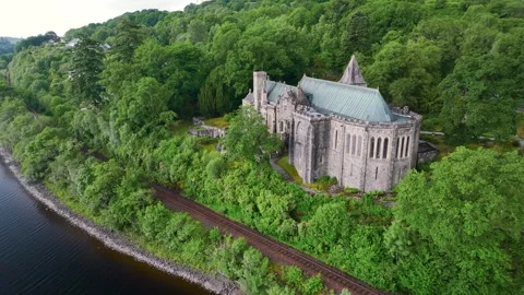 St Conans Kirk from a drone, Loch Awe in Argyll and Bute, Scotland, UK Stockbeeldmateriaal 246797940
