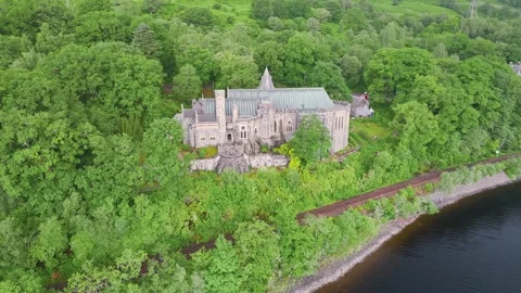 St Conans Kirk from a drone, Loch Awe in Argyll and Bute, Scotland, UK Stock Footage 246797956