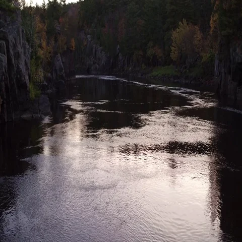 St Croix Valley Fall River Flying Around a Bend at Sunrise Stock-Footage 69527625