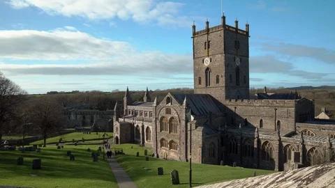 St Davids, Pembrokeshire, Wales, tower tilt up Stock Footage