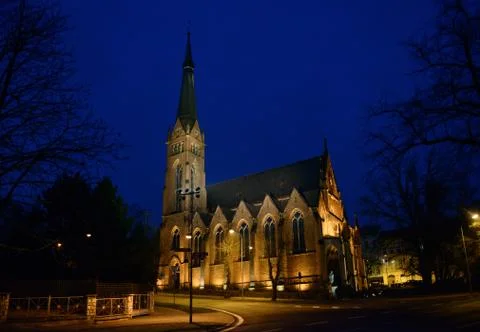 St. Elizabeth Church is in the night lighting, Teplice, Czech. Stock Photos